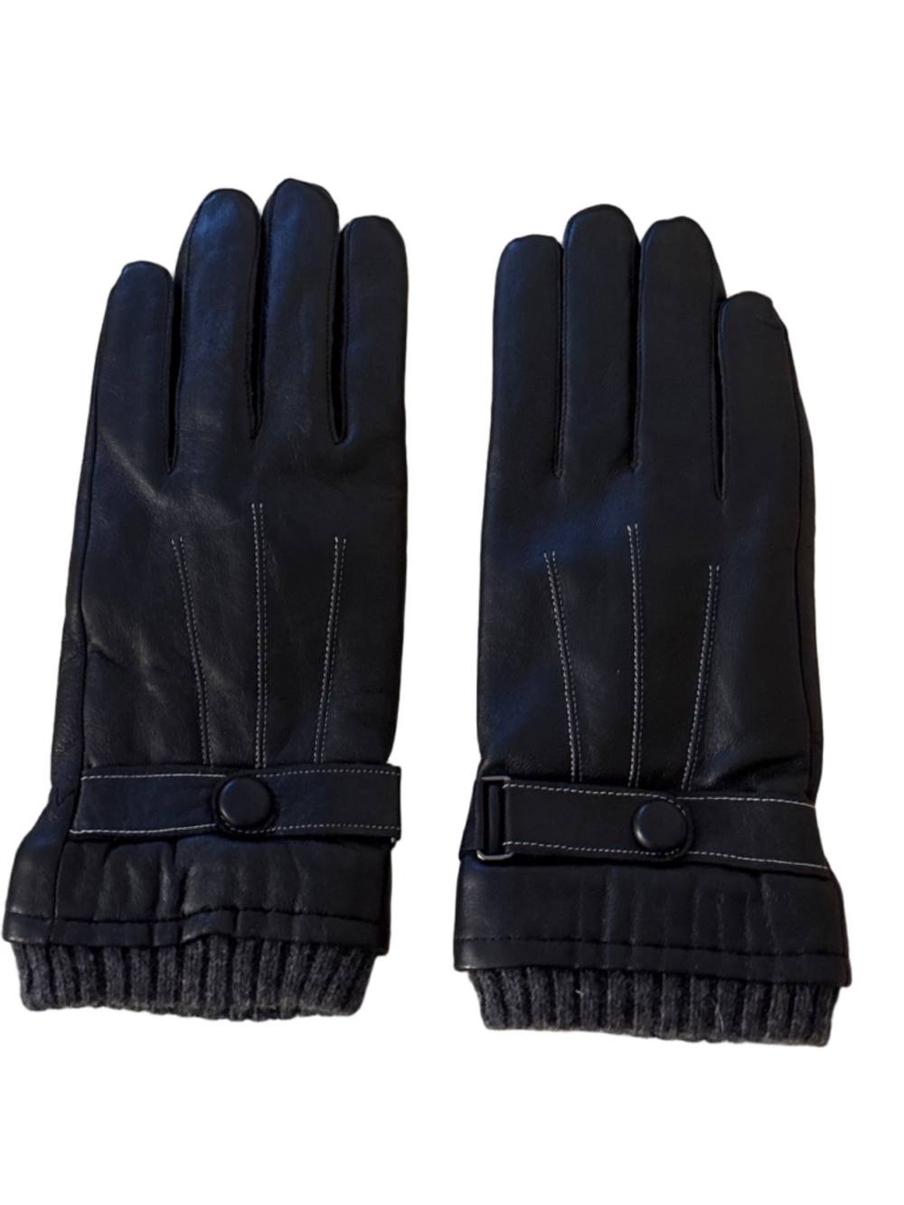 Men's Unbranded Leather & Knit Gloves Black Gray Medium